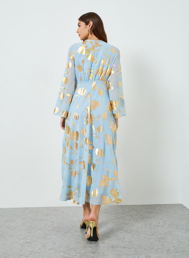 ستايلي فستان طويل بحافة واسعة وطبعة فويل - Image 5